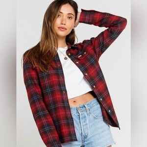 Brixton Bowery Women's Red Flannel Long Sleeve Button Down Shirt Size Small